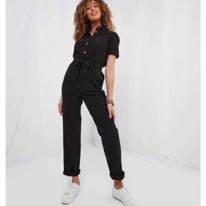 & other stories classic black belted short sleeve lyocell jumpsuit size 4